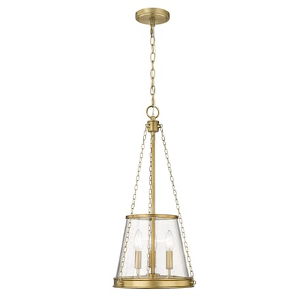 Z-Lite Prescott 3 Light Pendant, Rubbed Brass & Clear 341P12-RB